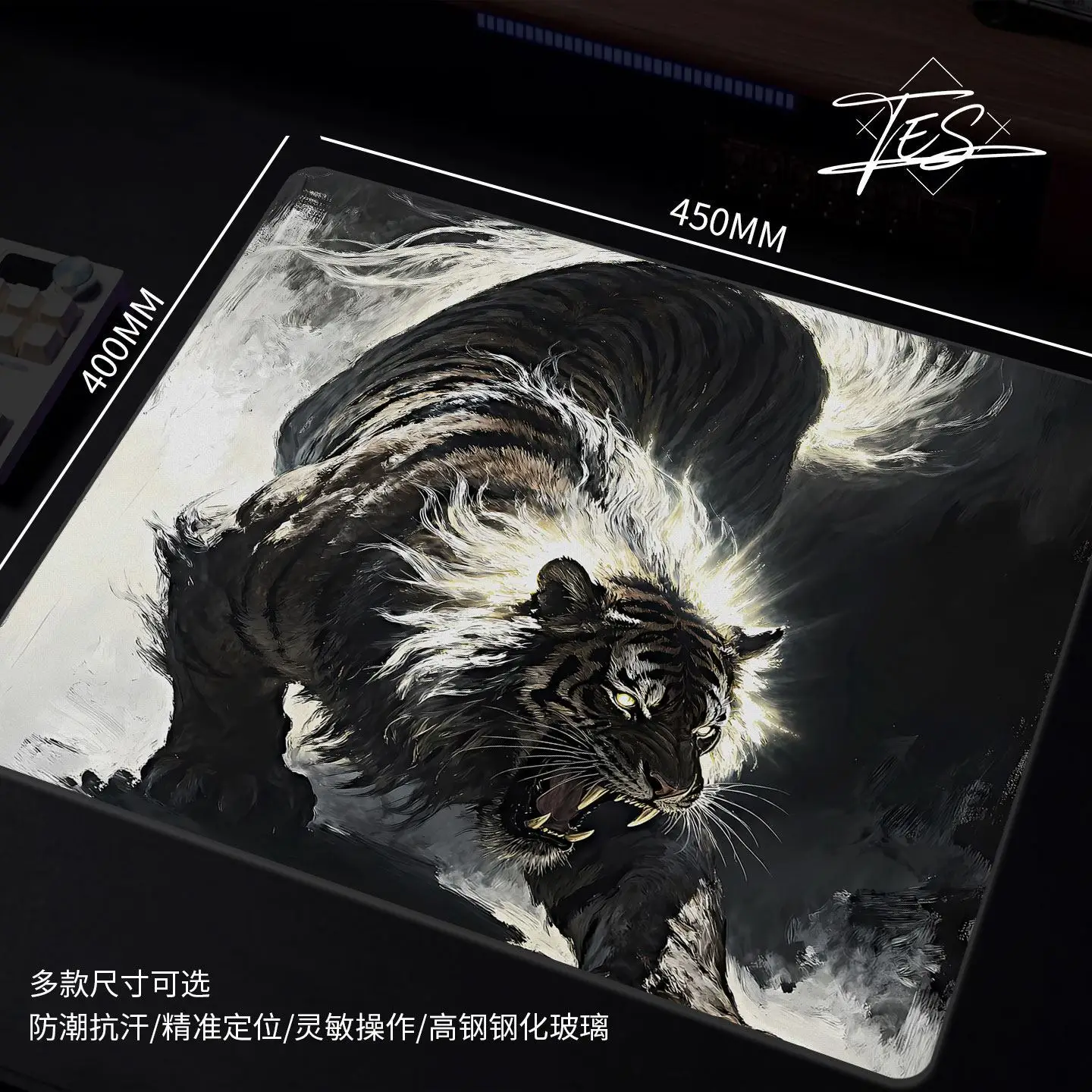 

Dragon Tiger Fire Phoenix Cool Glass Mouse Pad HD Custom Tempered Upgrade FPS Esports Office Mouse Mat Desktop Computer Desk Pad