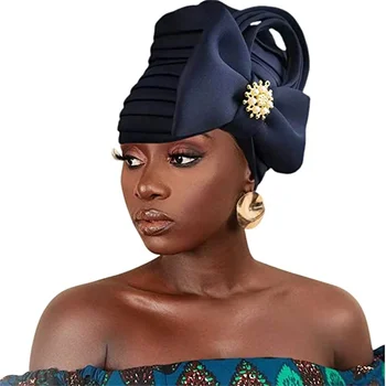 Pajarita Africana multicapa para mujer, gorros de turbante de diamantes, gorros de boda nigerianos, pañuelo musulmán, gorro, envolturas para la cabeza
