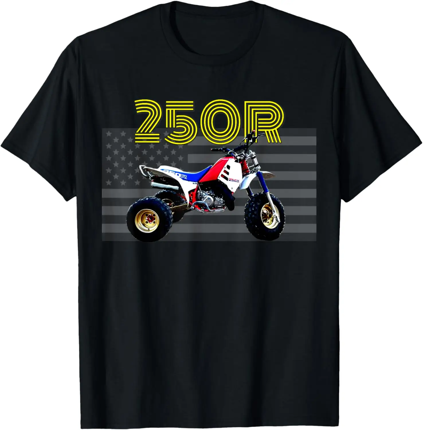 

250r ATV ATC Vintage Retro Three Wheeler American Flag T-Shirt Motorcycle