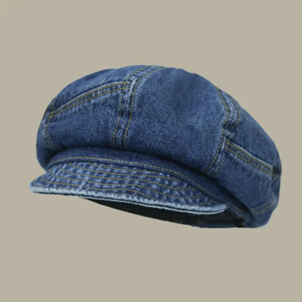 Comfortable Sun Hat Women's Denim Newsboy Cap Retro Octagonal Beret Hat Short Brim Cabbie Visor for Spring Summer Travel Outdoor
