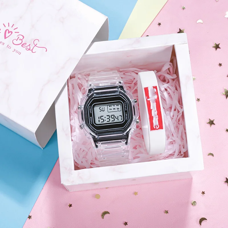 Sports Electronic Watch Men and Women Square Junior High School High School Students White LED Digital Watches