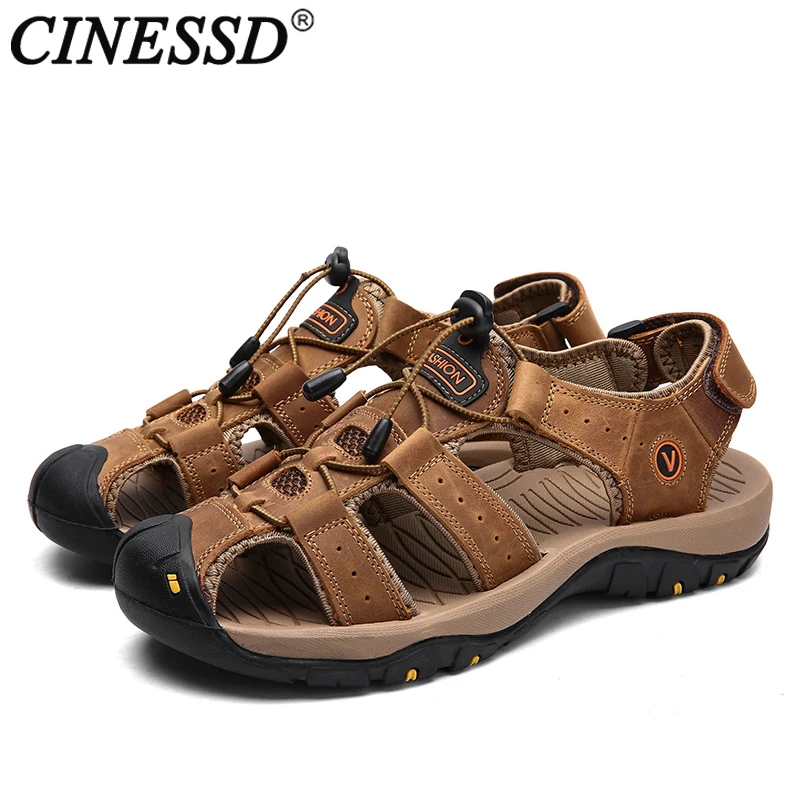 

2024 Summer Men's Sandals Genuine Leather Men Casual Shoes Outdoor Leather Breathable Sandals for Men Beach Shoes Plus Size 48