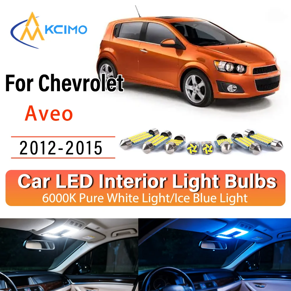 Kit d'éclairage intérieur LED à lueur persistante Plug & Play pour Chevrolet Aveo 2012-2015 – Remplacement des lampes de dôme, de lecture, de coffre et de habitacle – Amélioration