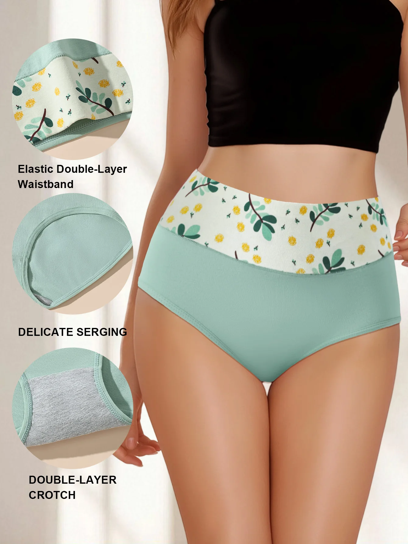 4-Pack High-Waist Abdomen Control Women's Underwear Breathable Spring Summer Co…