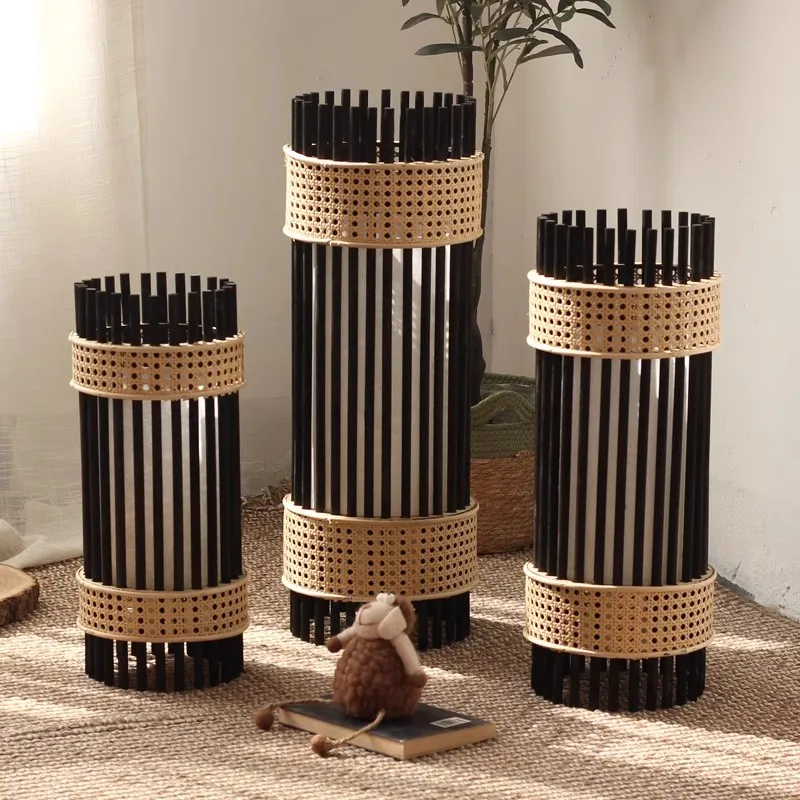 Rattan wind lamp floor candle holder candle ambient light prop decorative ornament