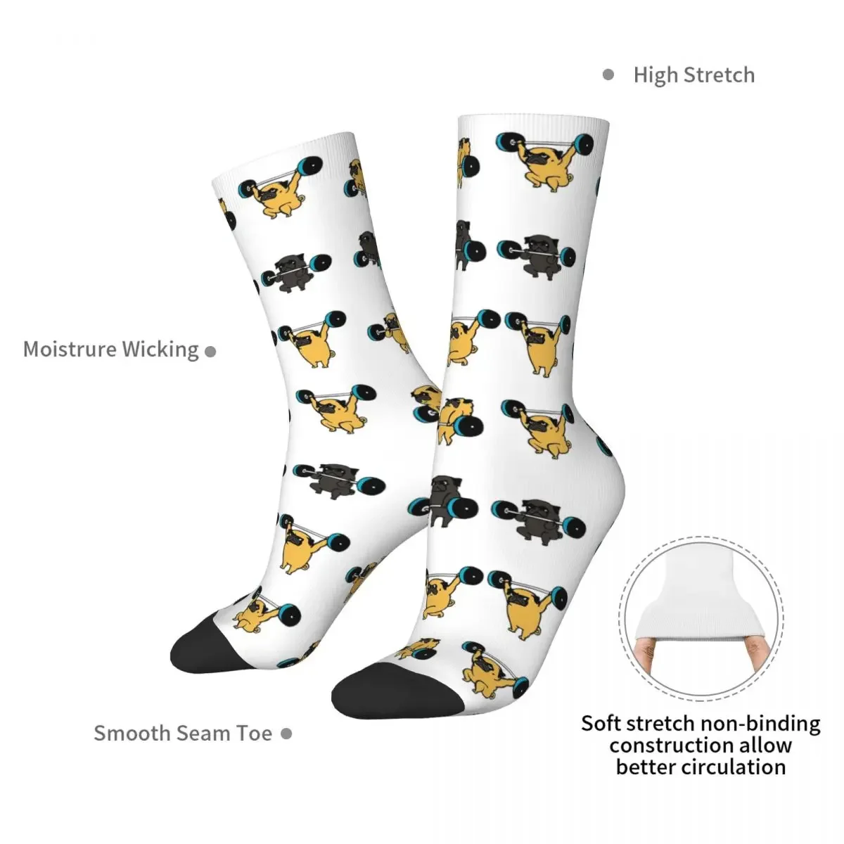 LIFTING PUGS Socks Harajuku Super Soft Stockings All Season Long Socks Accessories for Man's Woman's Gifts