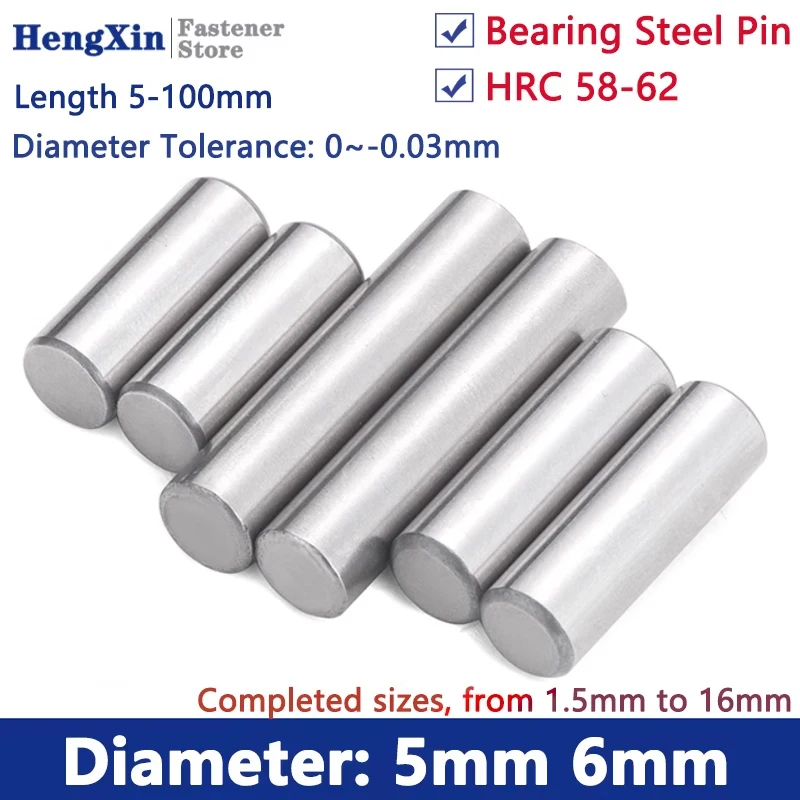 Diameter 5/6mm Bearing Steel Cylindrical Locating Dowel Pin Solid Flat Head Fixed Shaft Pins Round Bar Rod Length 5-100mm