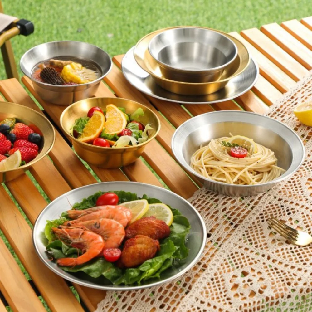Juego de cubiertos de acero inoxidable, platos y cuencos, juego de camping para uso doméstico | Camping, senderismo, playa, uso al aire libre.
