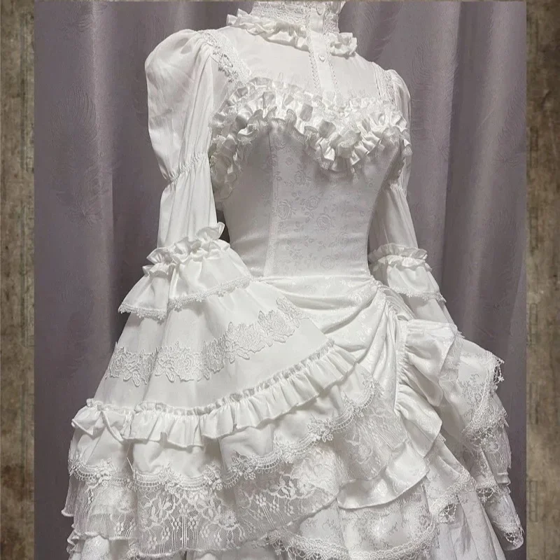 Lolita estilo doce blusa roupas femininas 2025 camisas de mujer manga alargamento gola camisa babados retalhos rendas branco topos