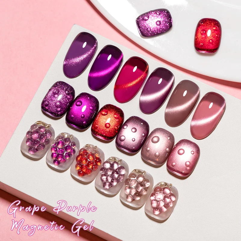 7 مللي العنب الأرجواني الأحمر القط المغناطيسي هلام مسمار البولندية هلام الزجاج حبة تأثير شبه دائمة الورنيش نقع قبالة مسمار الفن UV هلام