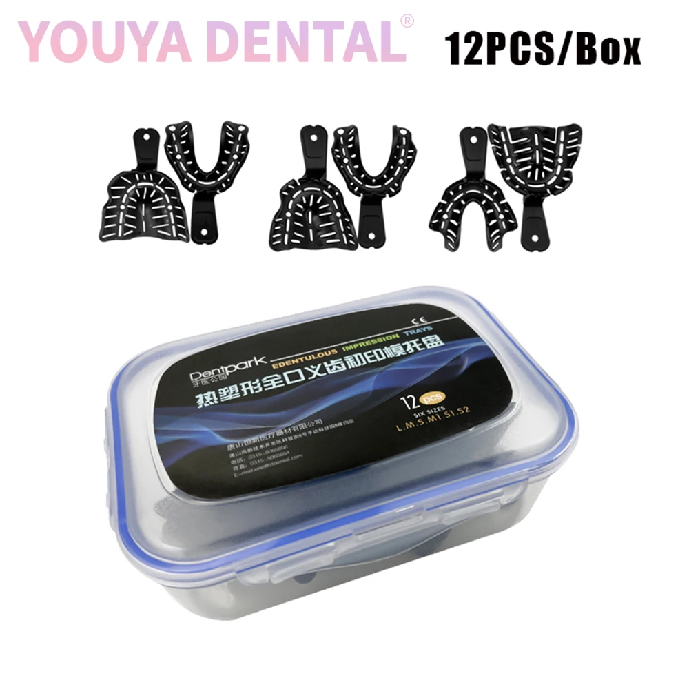 

12pcs/Box Dental Tray Plastic Edentulous Impression Trays Hot Molding Initial Denture Model Full Mouth Teeth Holder Dentist Tool