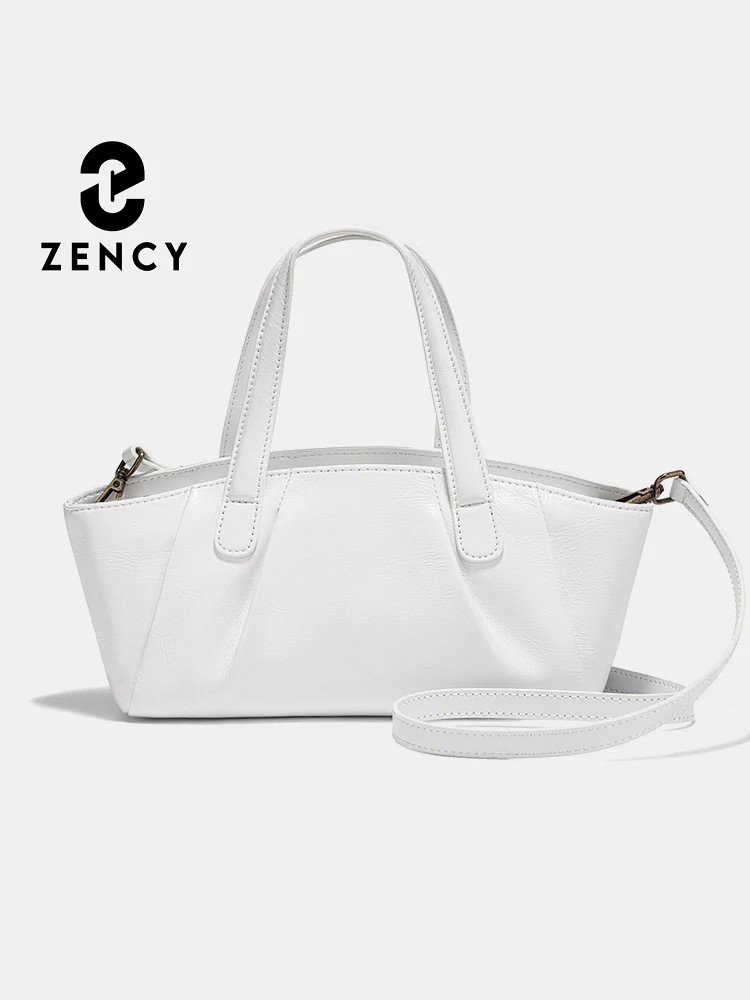 

Zency Women's Genuine Leather Bag High Quality Small White Satchels Handbag Female Shoulder Crossbody Ladies Leather Bag Ruched