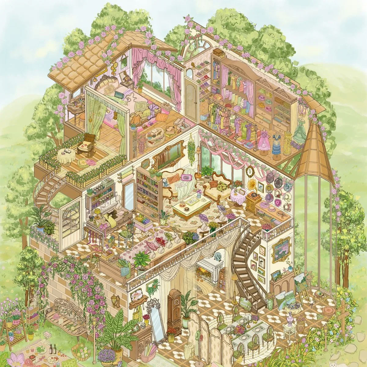 

Наклейки JIAMEI Plus Size Kawaii 3D: Приключенческий городок и Волшебный цветочный домик, миниатюрные сцены, для скрапбукинга и альбомов, DIY