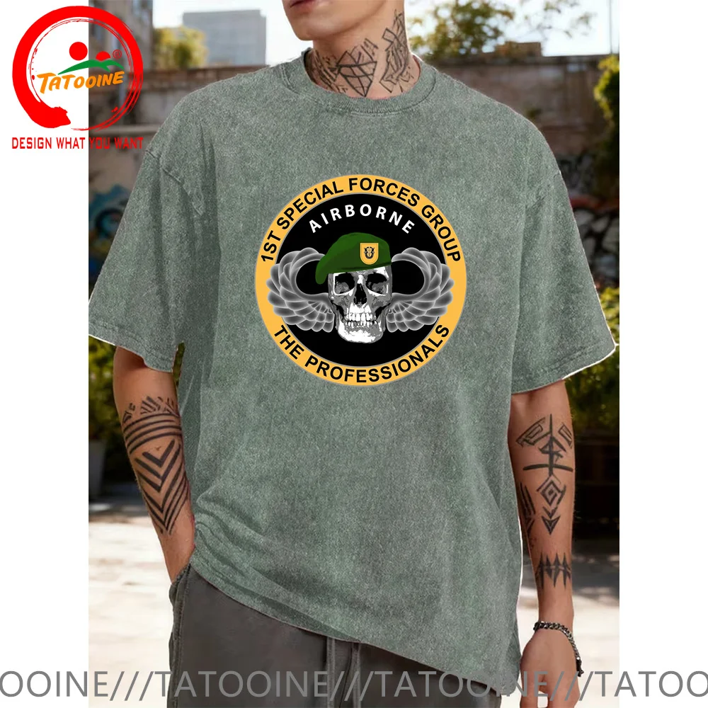 

Винтажная стираная хлопковая футболка армии США, воздушно-десантная футболка 1-го спецназа, модная модная повседневная одежда, футболка, уличная рубашка