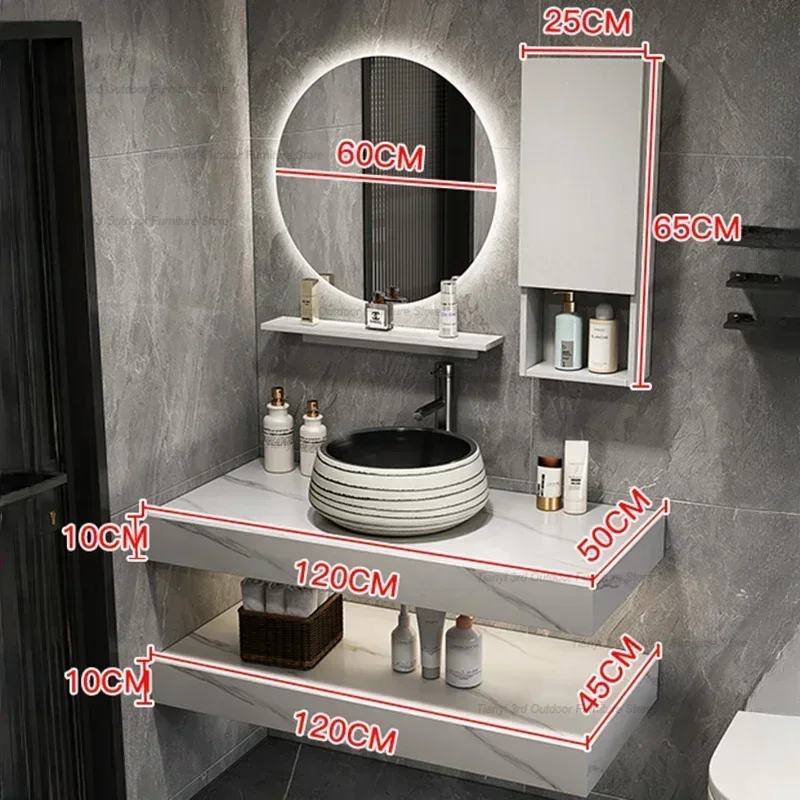 c13-Nordic Luxury Rock Slab Bathroom Cabinet Vanity with Sink Multifunction Mirror Cabinet Bathroom Furniture Mueble Lavadora C