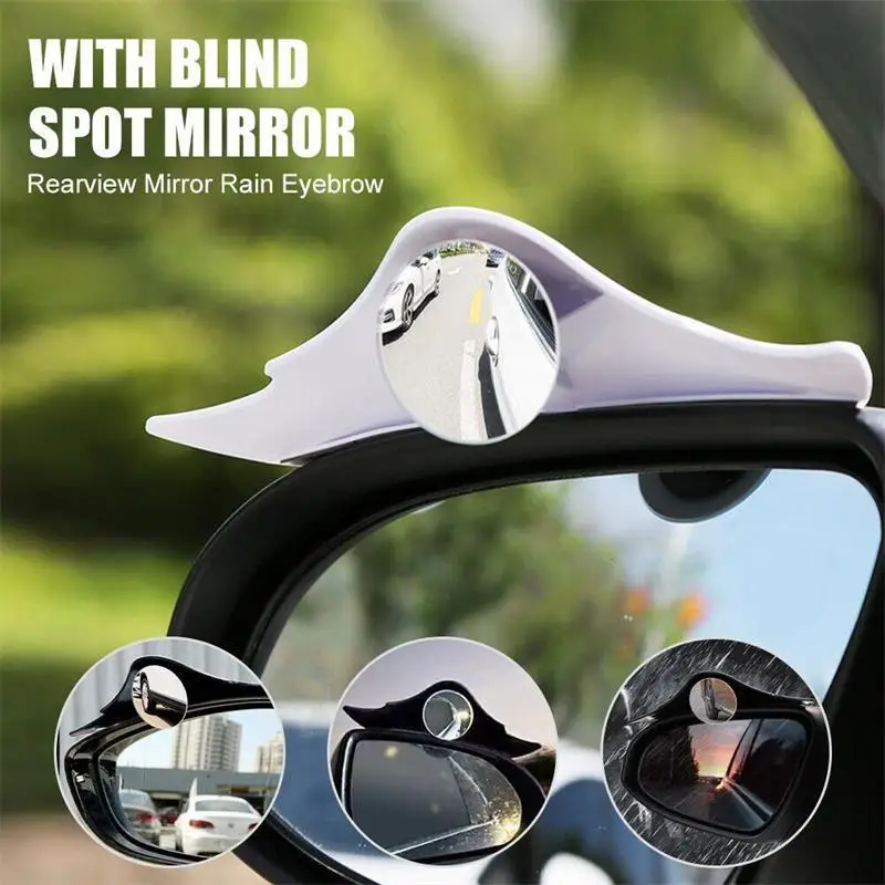 2-in-1 Car Side Mirror Rain Eyebrow Guard with Adjustable Blind Spot Convex Glass Mirror Universal Waterproof Sun Visor Shield