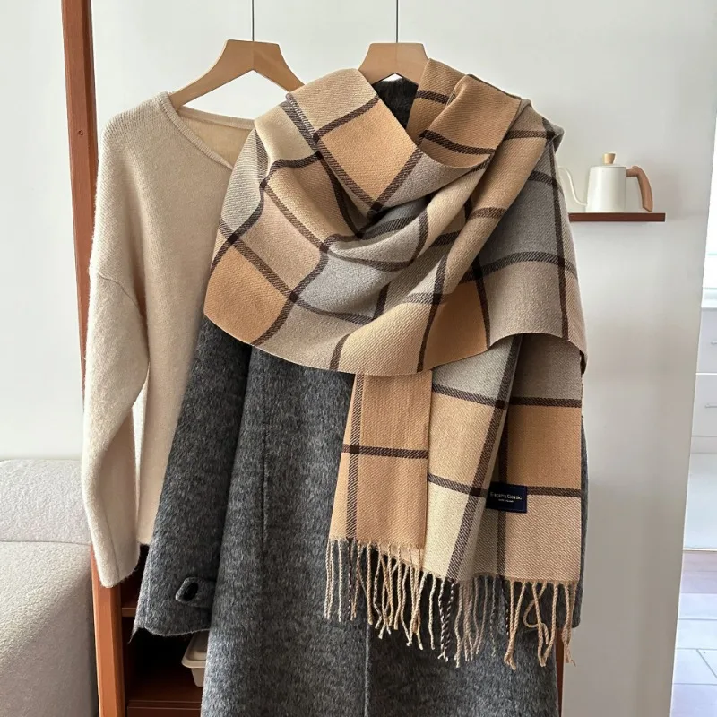 Classic Plaid Tassel Scarf Modern Fashion Warm Thick Versatile High Grade Shawl Wrap For Women Winter