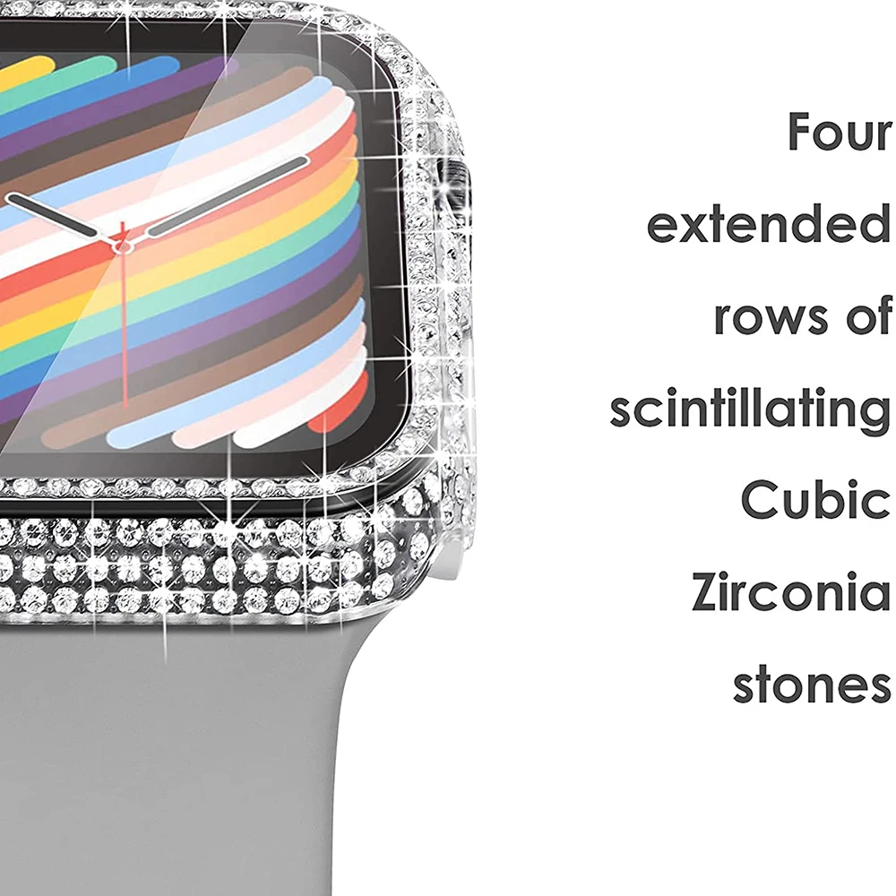 Glass+Diamond Case for Apple Watch Series 7 8 45mm 41mm Glitter Rhinestone Protector Full Protection Bumper for Iwatch Series 9