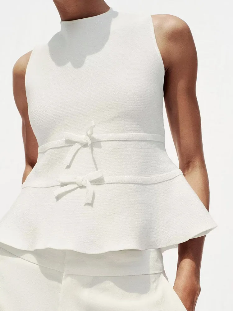 

Новый летний женский вязаный топ с декором в виде узла для поездок на работу, облегающий крой, стандартной длины, цвет скольжения