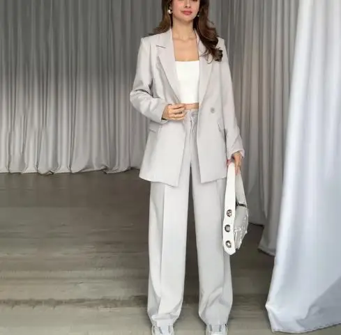 

Elegant 2 Piece Sets Womens Outfits 2025 Women's New Solid Color Long Sleeved Button Top Straight Leg Pants Suit Set