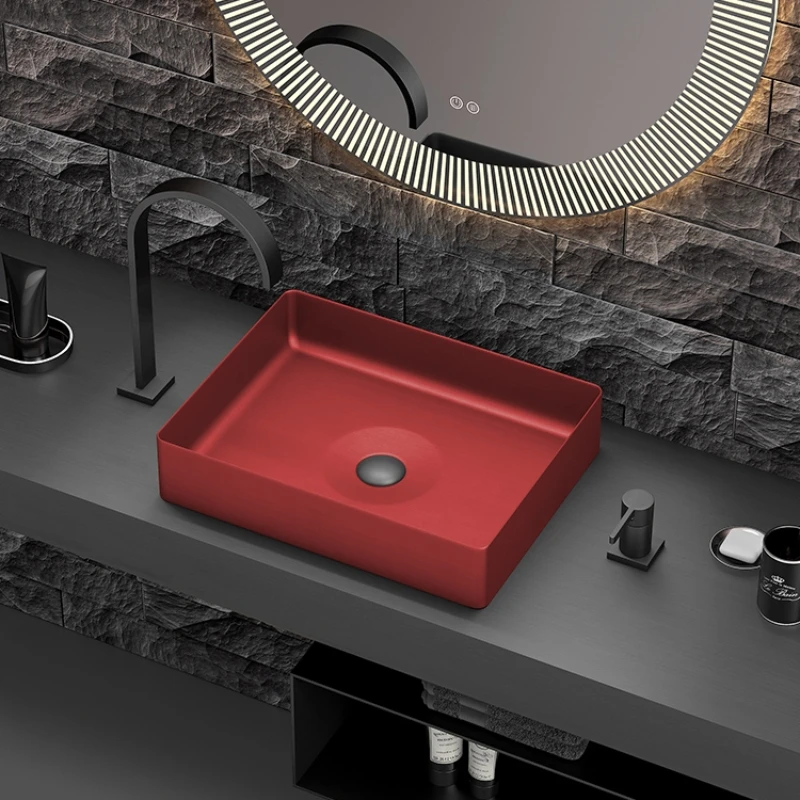 Creative China Red Personalized Stainless Steel Metal Table Basin Bar Hotel Wash Basin Art Basin Pool