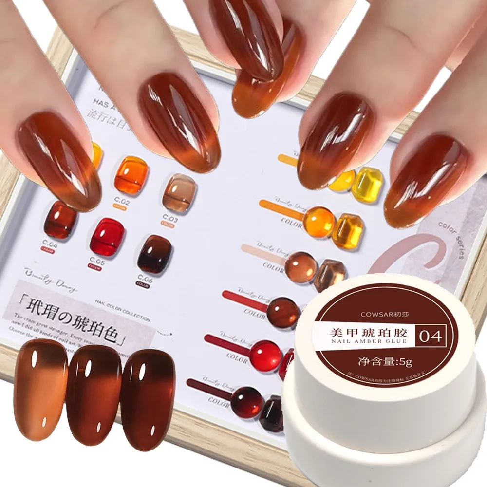 

5g/Jar Fall Winter Jelly Gel Nail Polish Amber Crystal Brown Orange Red Painting Gel Polish Manicure Home Salon Nail Art Varnish