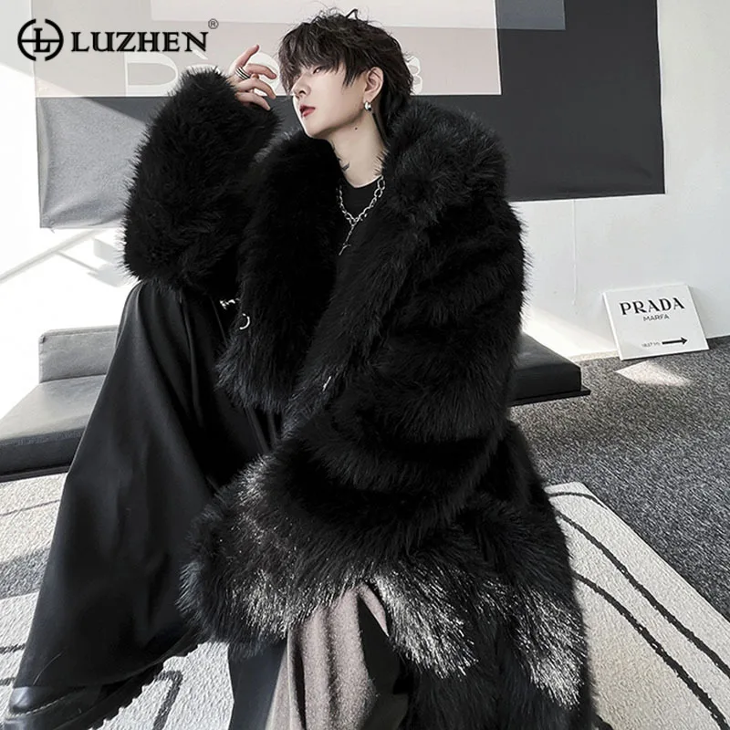 

LUZHEN Trendy Men's Thickened Length Faux Fur Coat Trench Loose Oversize Winter Stylish High Street Windbreaker Original E3b895