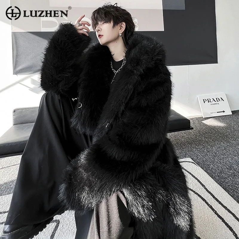 LUZHEN Trendy Men\'s Thickened Length Faux Fur Coat Trench Loose Oversize Winter Stylish High Street Windbreaker Original E3b895