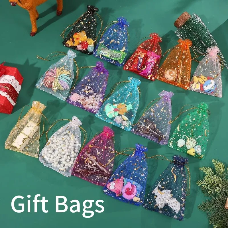 Star Moon Organza Gift Bags Charm Jewelry Packaging Drawstring Bags & Pouches for Christmas Candy Wedding Birthday Christmas