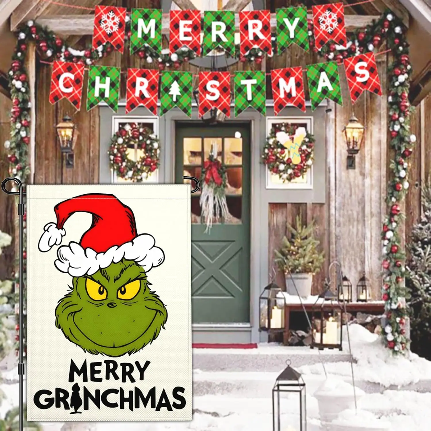 Merry Grinchmas Garden Flag Christmas Garden Flags for Outside 12x18 Double Sided Christmas Vacation Decorations Outdoor Yard Si