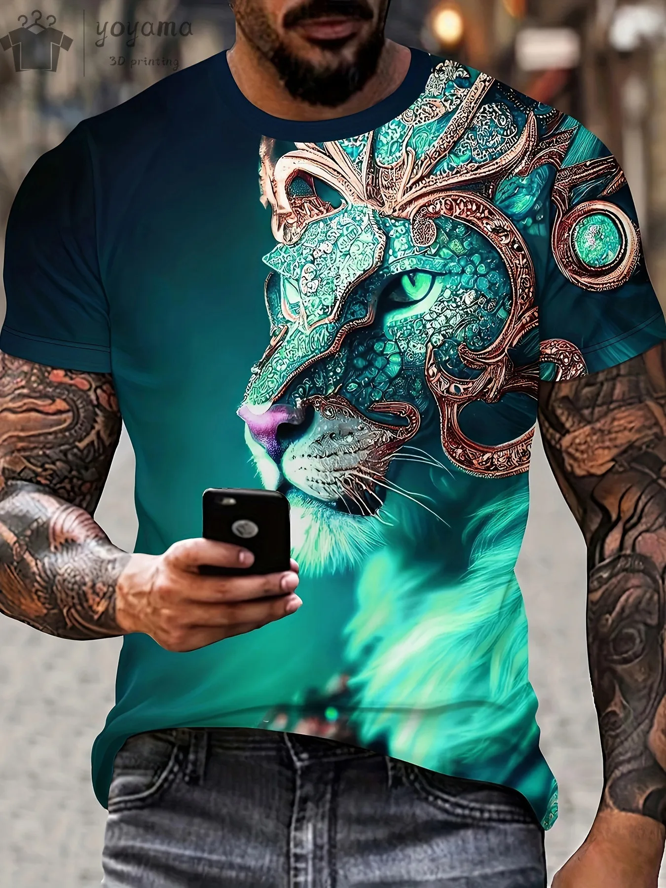 Tiger Fighting Animal Beast Fierce Lion Printing 3d T-Shirt Men's Short Sleeve Tops Oversized Tees Shirt Men Design Clothes Tops