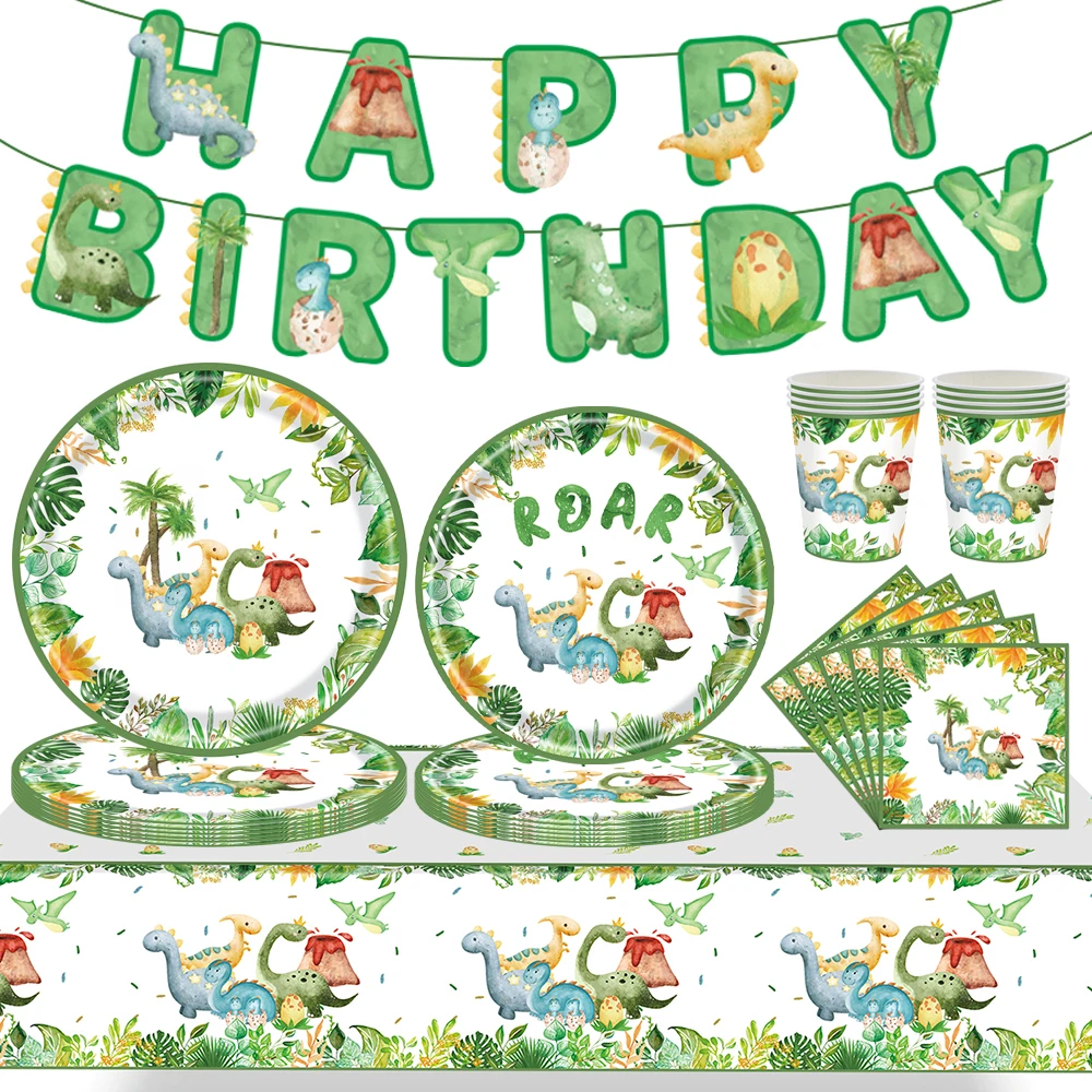 Dinosaurier Einweggeschirr Set Dinosaurier Thema Geburtstag Party Dekoration Dinosaurier Pappteller Tasse Tischdecke Junge Party Supplie – Detail 6