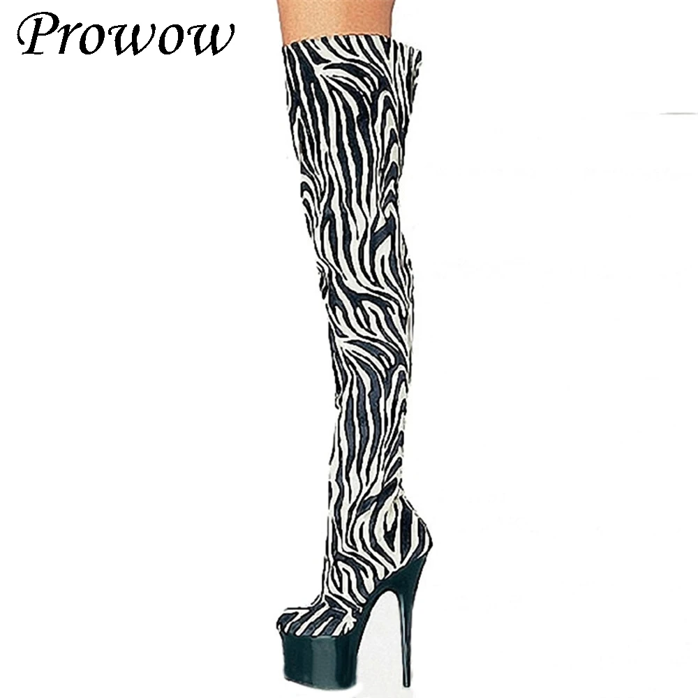 

Модель сцены, большие размеры, сапоги выше колена с животным принтом, женская обувь Zapatos Mujer