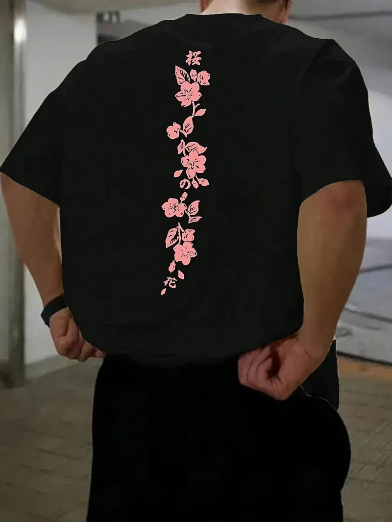 Pattern T-shirt High-quality T-shirt Breathable and versatile 100% cotton Simple pink cherry pattern T-shirt