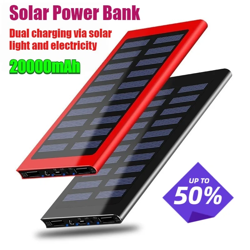 20000mAh Solar Power Bank Mini Ultra-thin Portable Charger for All Series of Smartphones