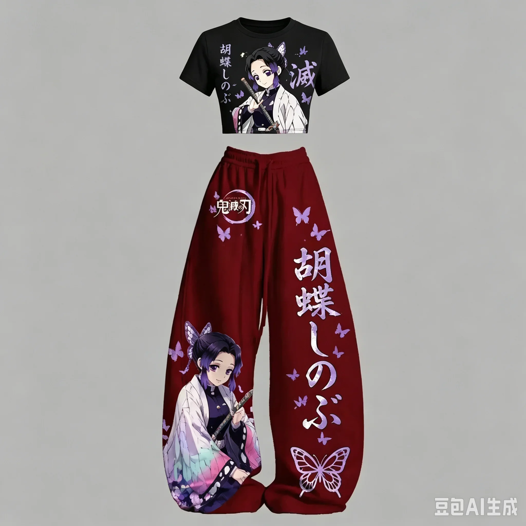 2026 Unisex Casual Matching Two‑Piece Set Regular Tee And Long Trousers Pink Sakura Geometric Pattern Loose Street Daily Outfit