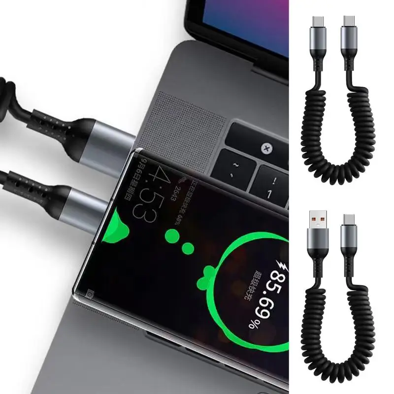 100W PD USB Type C Spiral Cord Type C Spring Pull Telescopic Fast Charging Cable For Mobile Phones Tablet Universal Spring Pull