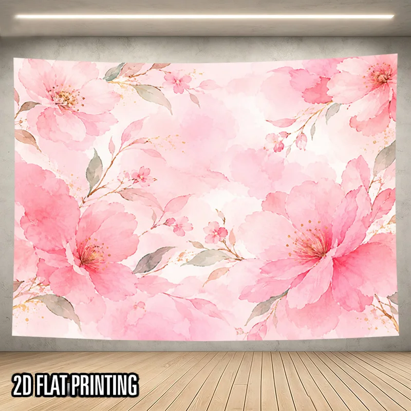 Pink Watercolor Flower Tapestry,Gentle Big Floral Pattern Leaves Pastel Background Wall Hanging for Bedroom Dorm Room Home Decor