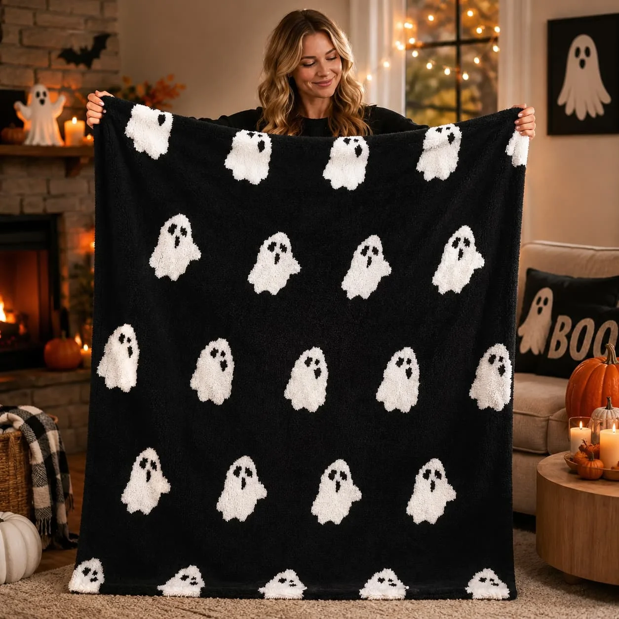 Tingjoo Halloween Ghost Throw Blanket 50 x 60 Inch (Black)
