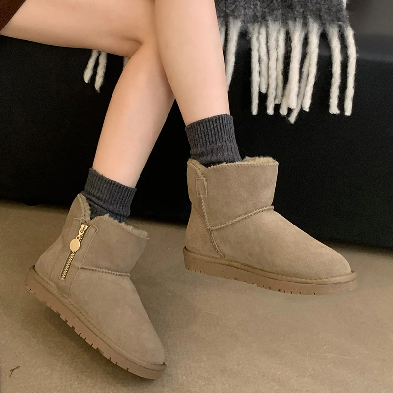 Winter Women Short Plush Warm Snow Boots Casual Shoes 2024 New Suede Fur Chelsea Ankle Boots Flats Platform Ladies Shoes Botas