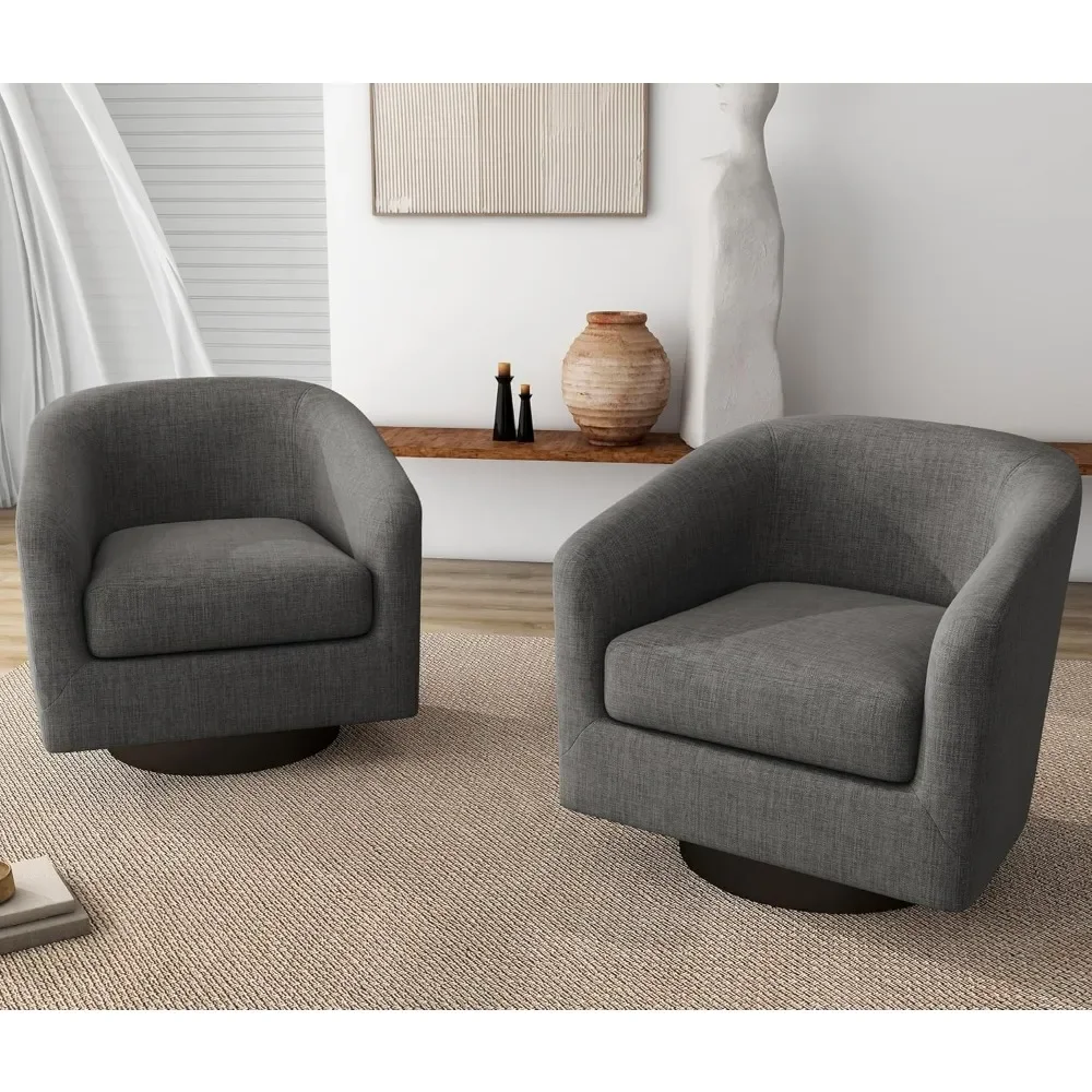 

Swivel Barrel Accent Chairs Set of 2, Modern Round Club Arm Chair Reading Seat in Fabric for Home Office, Living Room Chairs