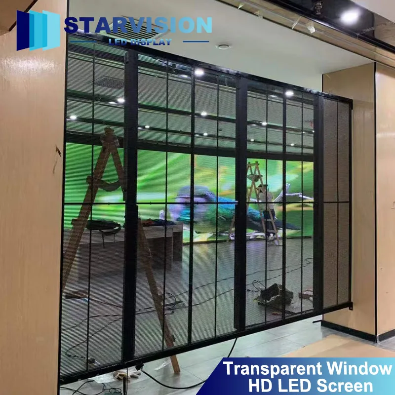 

P3.91-7.81 LED Transparent Screen Indoor Commercial Advertising Display For Glass Wall