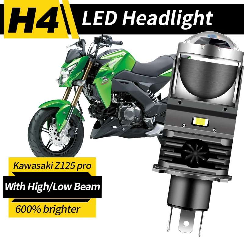 1pc H4 LED Projector Headlight Motorcycle 25W 50000LM Lens with Fan Cooling Automobile Hi Lo Beam Bulb For Kawasaki Z125 pro