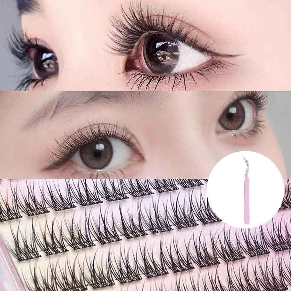 Pestañas postizas de cola de pez sin pegamento, pestañas DIY, grupos individuales naturales, perfectas para principiantes, herramienta de maquillaje