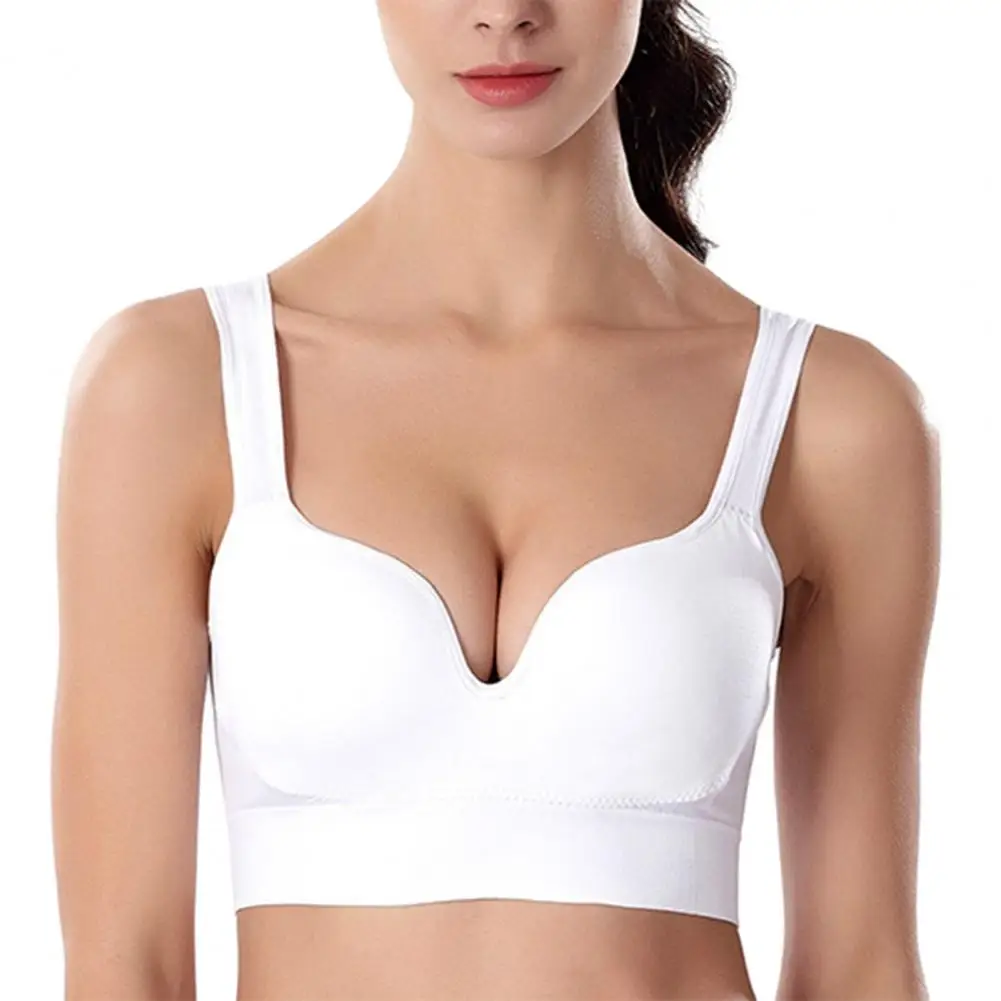 Women Wide Shoulder Straps Sport Bra Solid Color Push Up U-Shaped Beauty Back Wireless Padded Wireless Sports Vest Brassiere