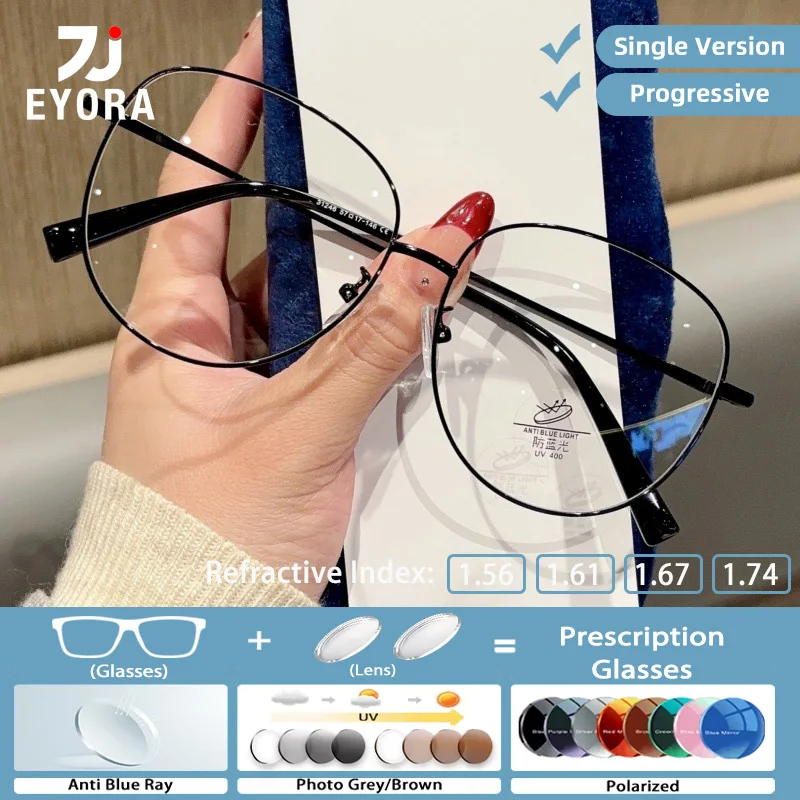 

Очки для чтения EYORA Street Snap Round для женщин: для близорукости и дальнозоркости, с защитой от синего света, прогрессивные фотохромные линзы