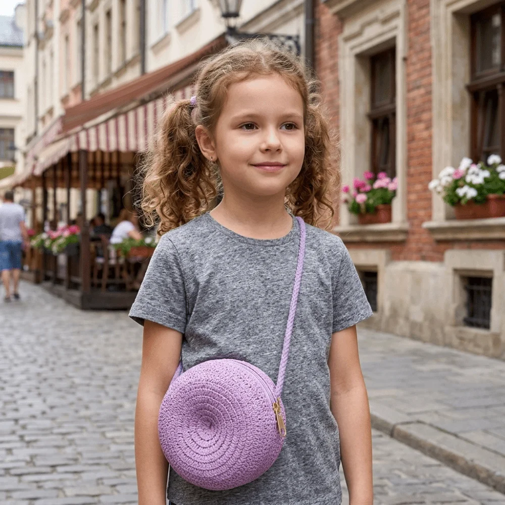 Stylish Apple Shape Straw Woven Bag Woven Texture Storage Girls Shoulder Bag Decorative Zipper Closure Beach Bag for Children