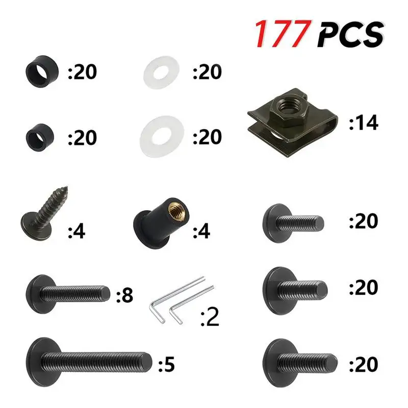 Motorcycle Fairing Bolt Kit, 177pcs M5 M6 Motorcycle Windscreen Screws, Aluminum Fasteners Fairing Bolts Nut Clips Mounting Kit