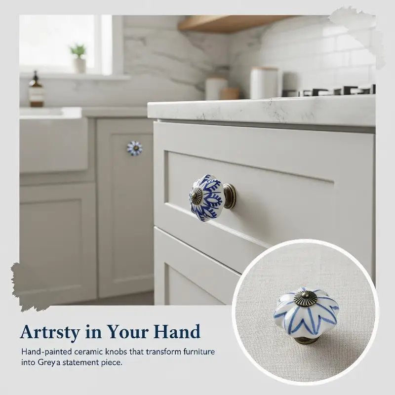 1Pcs Ceramic Handle Single-hole Hand-painted Ceramic Handle Cabinet Door