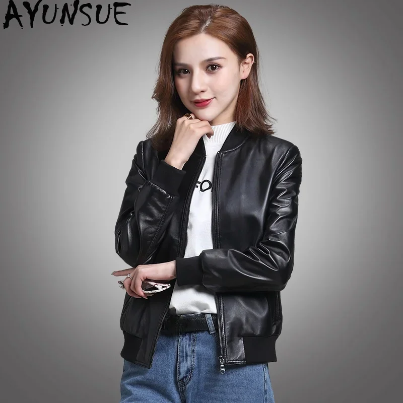 AYUNSUE 100% Sheepskin Coat Female Baseball Down Jackets 2020 Winter Jacket Women Genuine Leather Jacket Korean Outerwear MY3728